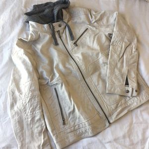Men's Express Cream Leather Moto Jacket with Hood